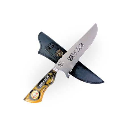 Kit Churrasco Guns N' Roses - Faca 8" + Tábua Personalizada | Doma Crioula Cutelaria Artesanal