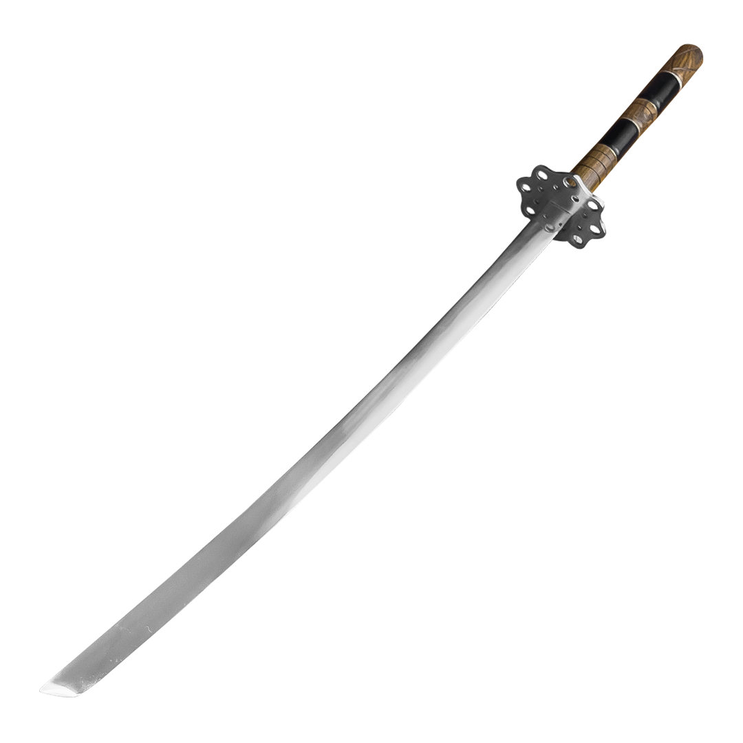 Katana Artesanal - Guarda Perfurada - Cabo Madeira Talhada Resina Preta