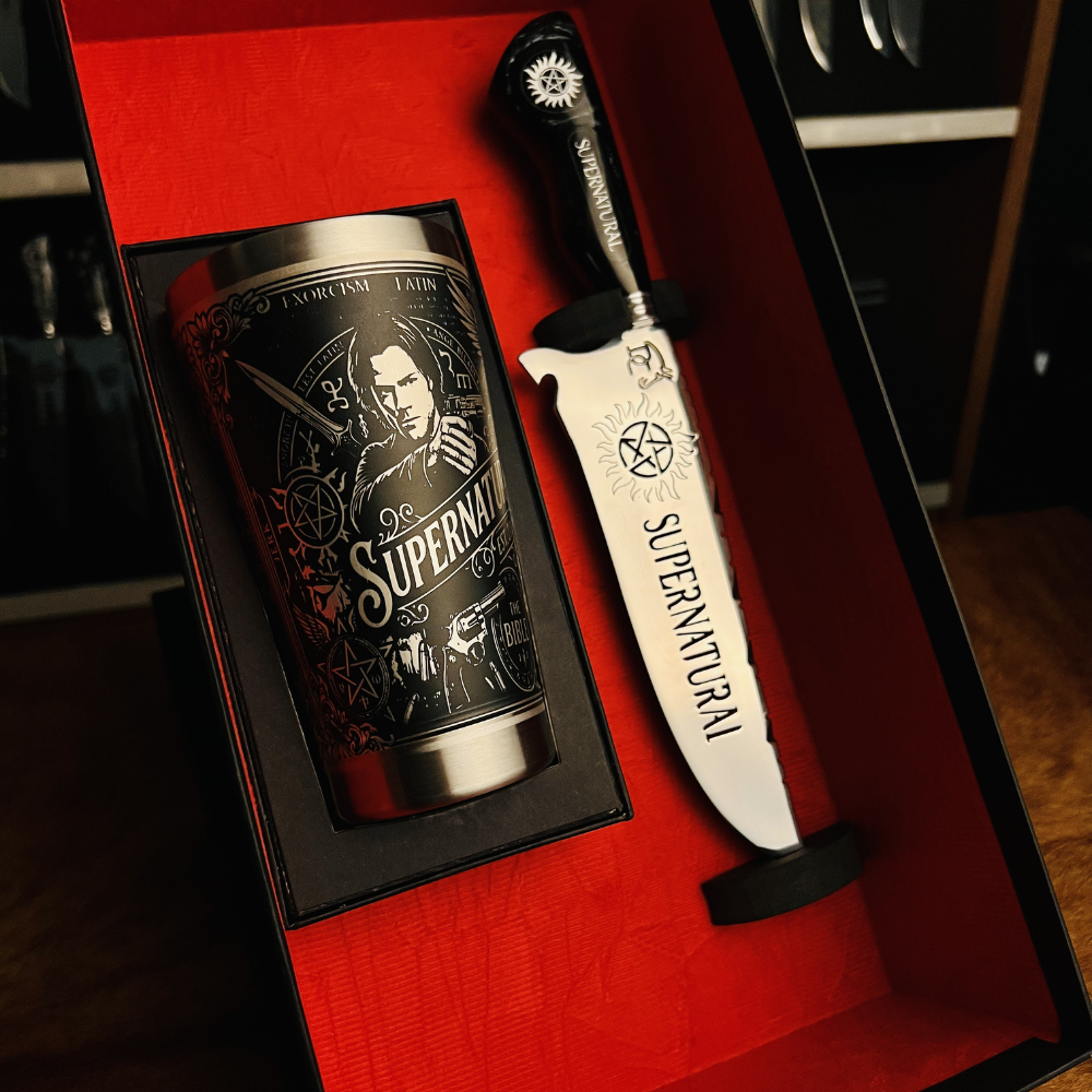 Kit Presente Supernatural - Faca 8" Artesanal + Copo Térmico 475ml | Doma Crioula Cutelaria Artesanal
