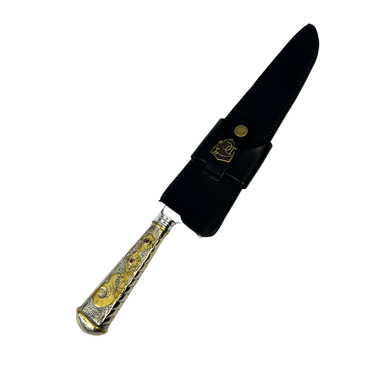 Faca de Churrasco Campeira 10" Aço Inox 420C - Cabo Alpaca Dourado Ornamentado | Doma Crioula Cutelaria Artesanal