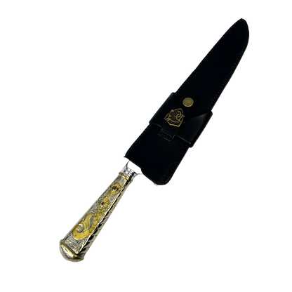 Faca de Churrasco Campeira 10" Aço Inox 420C - Cabo Alpaca Dourado Ornamentado | Doma Crioula Cutelaria Artesanal