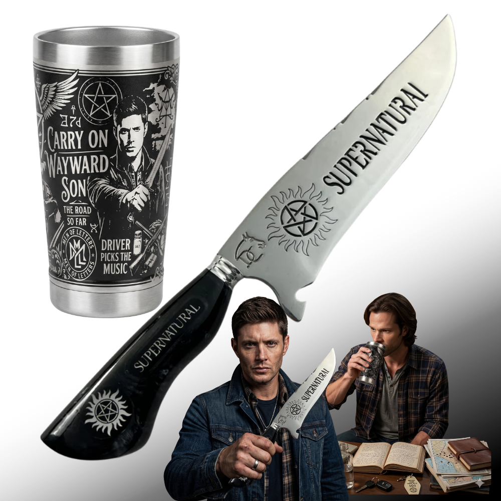 Kit Presente Supernatural - Faca 8" Artesanal + Copo Térmico 475ml | Doma Crioula Cutelaria Artesanal