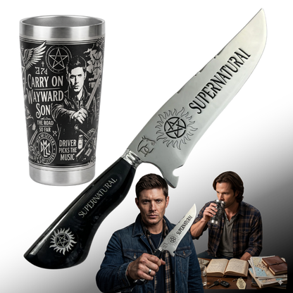 Kit Presente Supernatural - Faca 8" Artesanal + Copo Térmico 475ml | Doma Crioula Cutelaria Artesanal