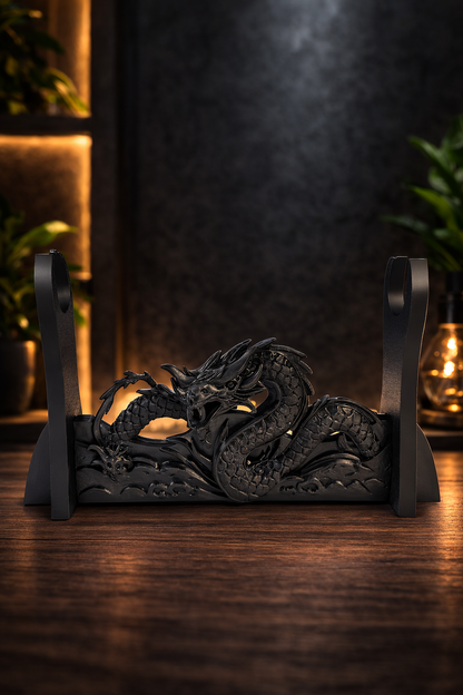 Expositor de Katana com Dragão 3D – Suporte Decorativo para Espadas Samurai