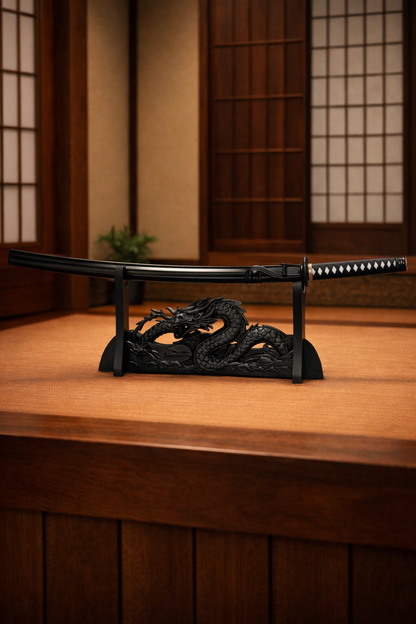 Expositor de Katana com Dragão 3D – Suporte Decorativo para Espadas Samurai