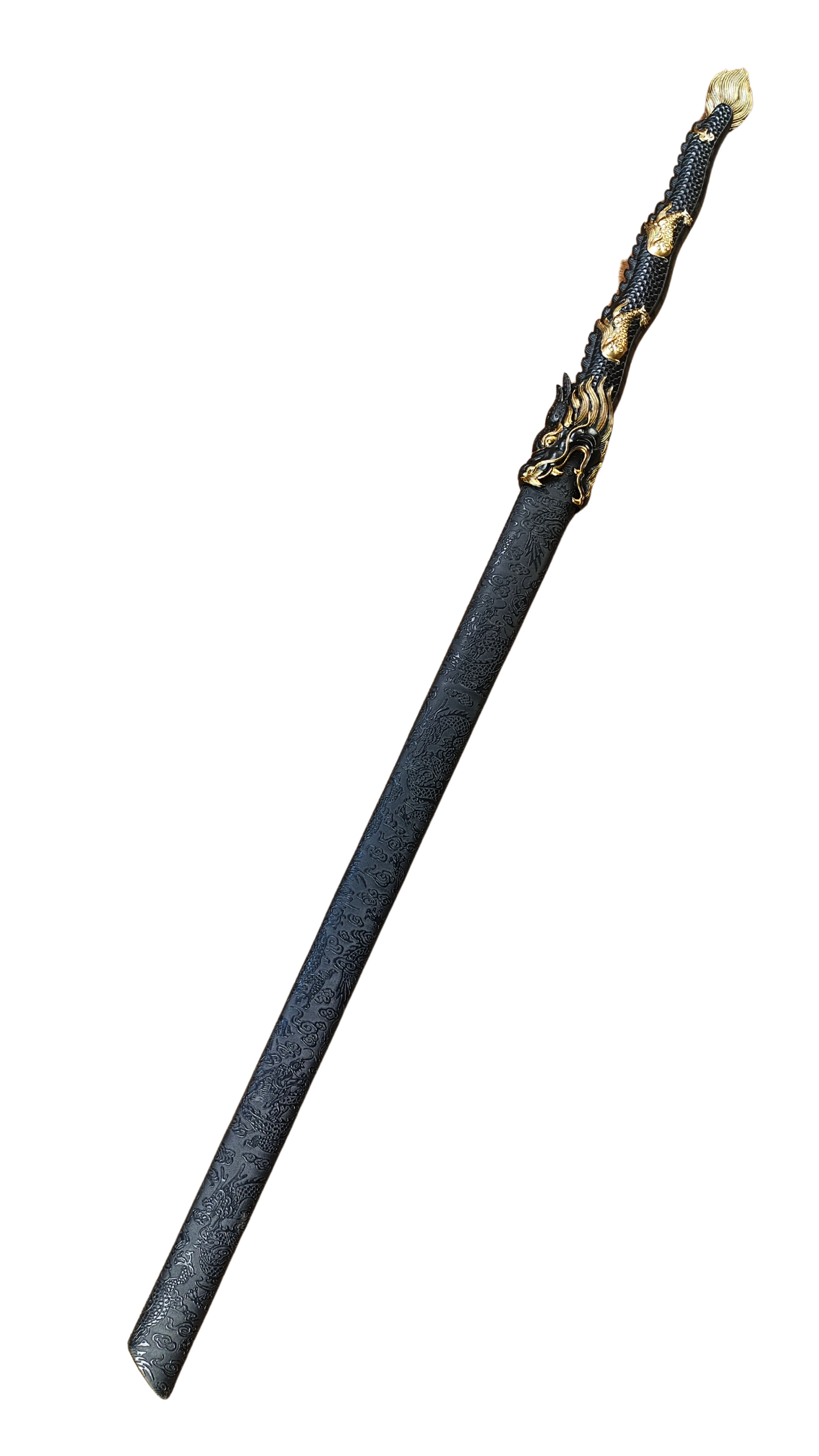 Espada Dragão com Lâmina Decorada e Cabo Detalhado Preto e Dourado