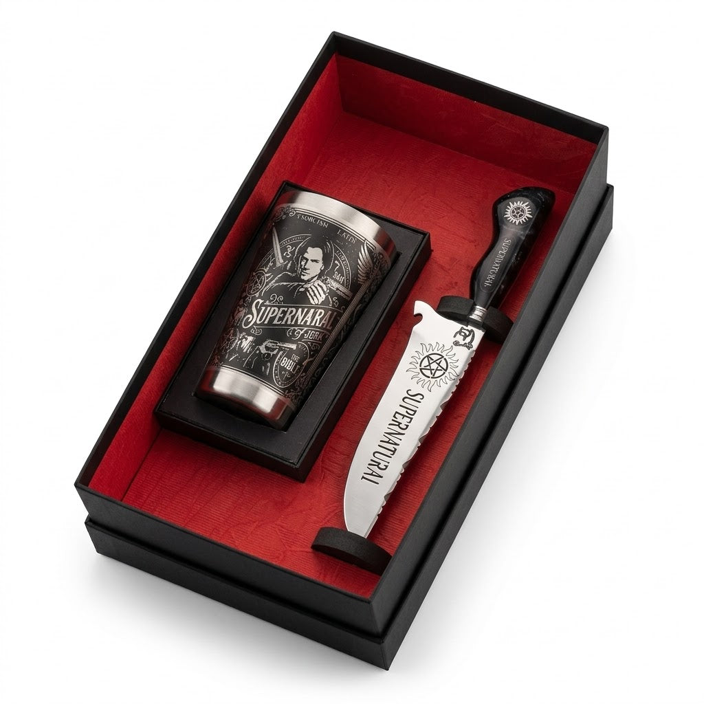 Kit Presente Supernatural - Faca 8" Artesanal + Copo Térmico 475ml | Doma Crioula Cutelaria Artesanal