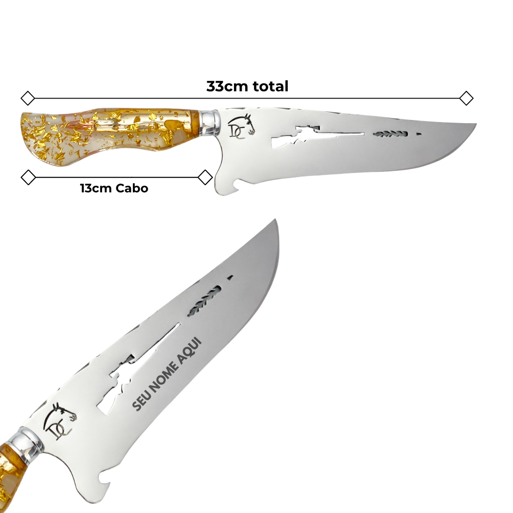 Faca de Churrasco Artesanal 8" Folhas Douradas - Sniper - Aço Inox Premium