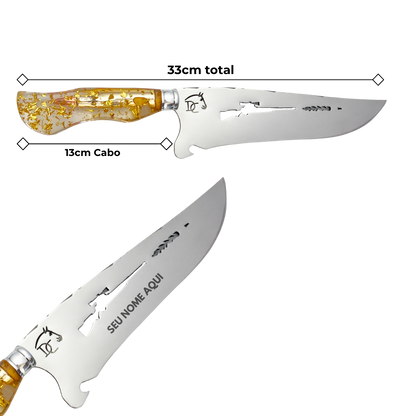 Faca de Churrasco Artesanal 8" Folhas Douradas - Sniper - Aço Inox Premium