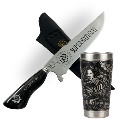 Kit Presente Supernatural - Faca 8" Artesanal + Copo Térmico 475ml | Doma Crioula Cutelaria Artesanal