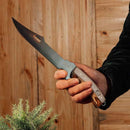 Canivete Artesanal Caçador - Cabo Resinado Amarelo com Branco - Forja Bruta