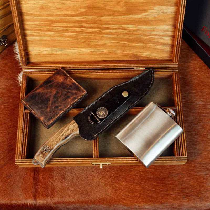 Canivete Artesanal Caçador - Cabo Resinado Amarelo com Branco - Forja Bruta