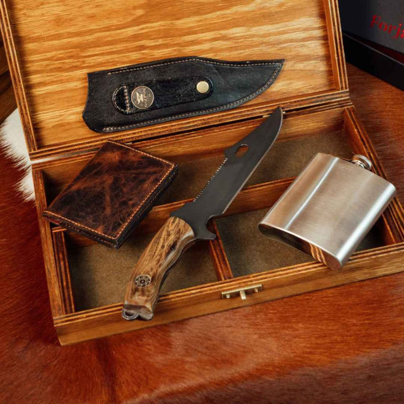 Canivete Artesanal Caçador - Cabo Resinado Amarelo com Branco - Forja Bruta