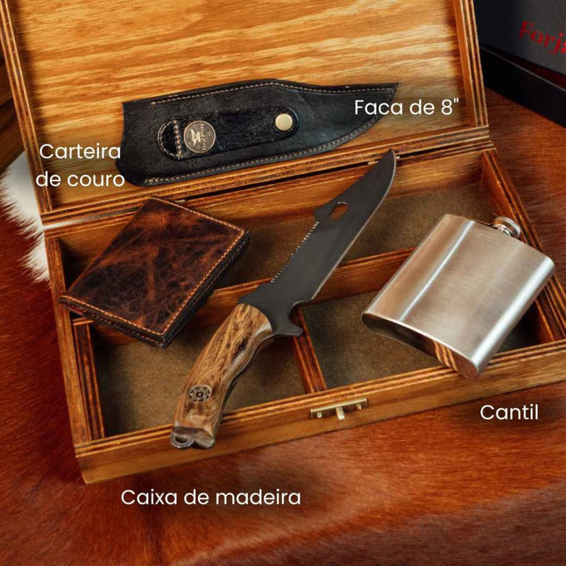 Canivete Artesanal Caçador - Cabo Resinado Amarelo com Branco - Forja Bruta