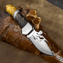 Canivete Artesanal Caçador - Cabo resinado amarelo com branco - Forja Bruta