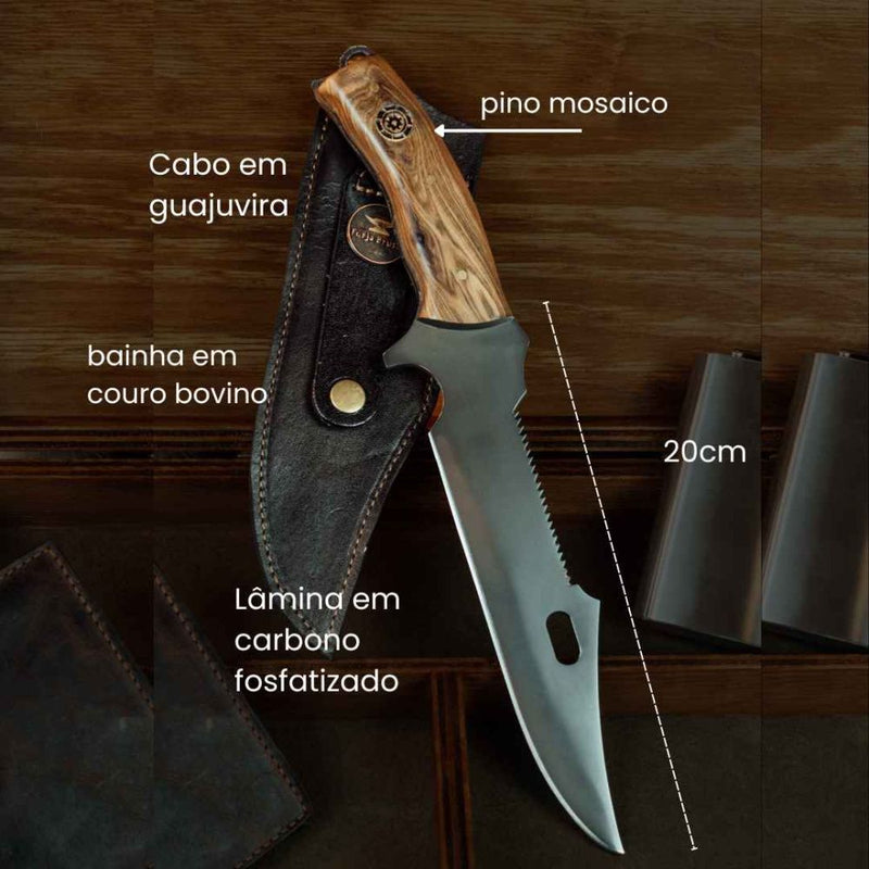 Canivete Artesanal Caçador - Cabo Resinado Amarelo com Branco - Forja Bruta