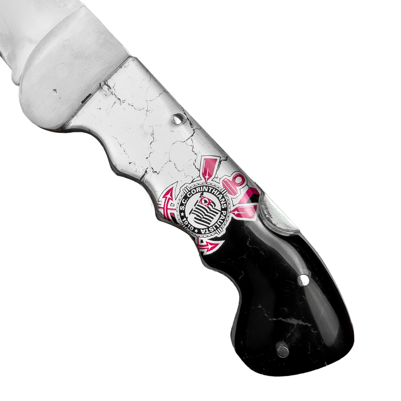 Canivete Artesanal Corinthians - Cabo resinado com brasão do time - Forja Bruta