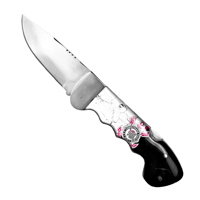 Canivete Artesanal Corinthians - Cabo resinado com brasão do time - Forja Bruta