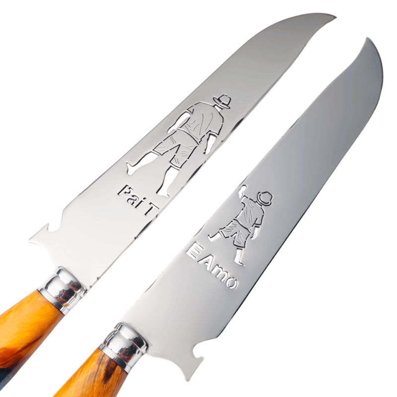 Combo Facas Artesanais 10", Modelo Pai Te Amo, Aço Inox - Cabo madeirado com azul - Forja Bruta