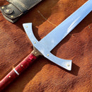 Espada Medieval - Cabo Resinado Vermelho - 25 Polegadas - Inox - Forja Bruta