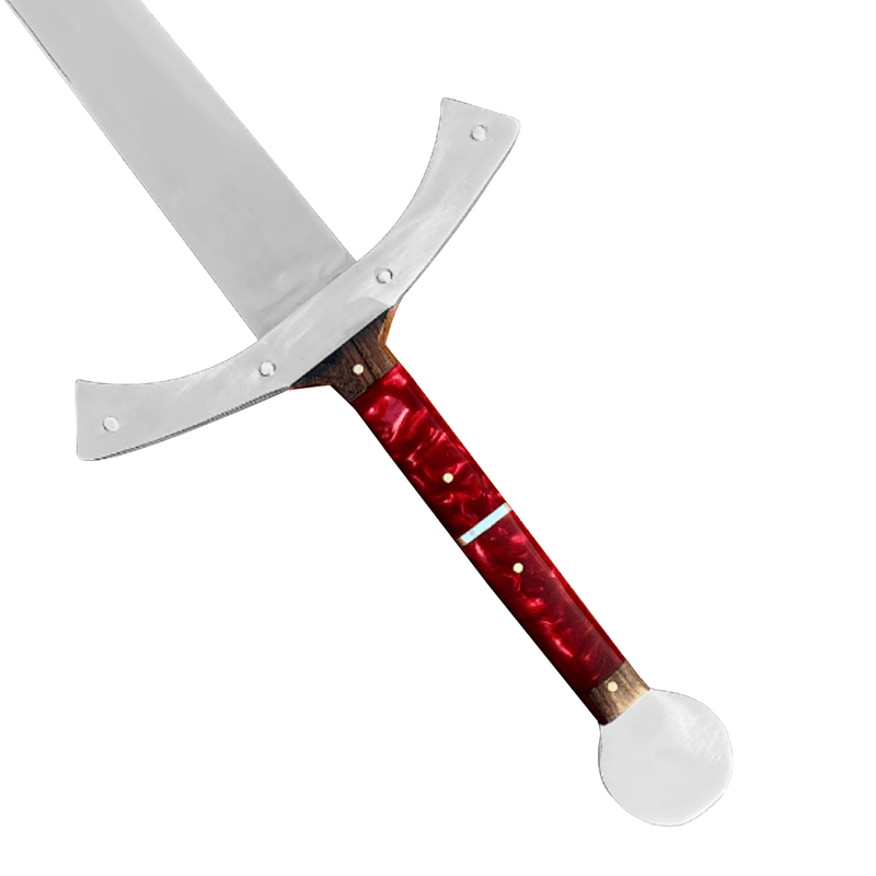 Espada Medieval - Cabo Resinado Vermelho - 25 Polegadas - Inox - Forja Bruta