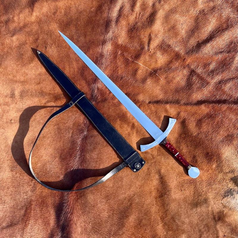 Espada Medieval - Cabo Resinado Vermelho - 25 Polegadas - Inox - Forja Bruta