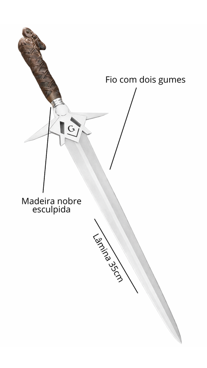 Punhal Maçom em Aço Inox com Bainha e Caixa de Madeira Premium