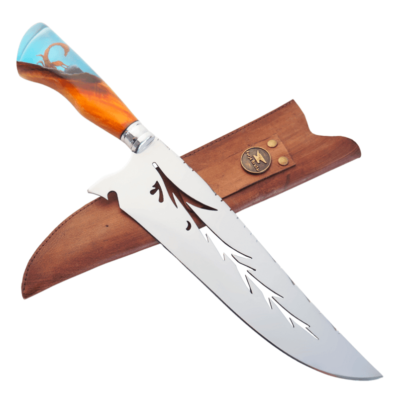 Faca Artesanal 10", Modelo Folha Escorpião, Aço Inox - Forja Bruta