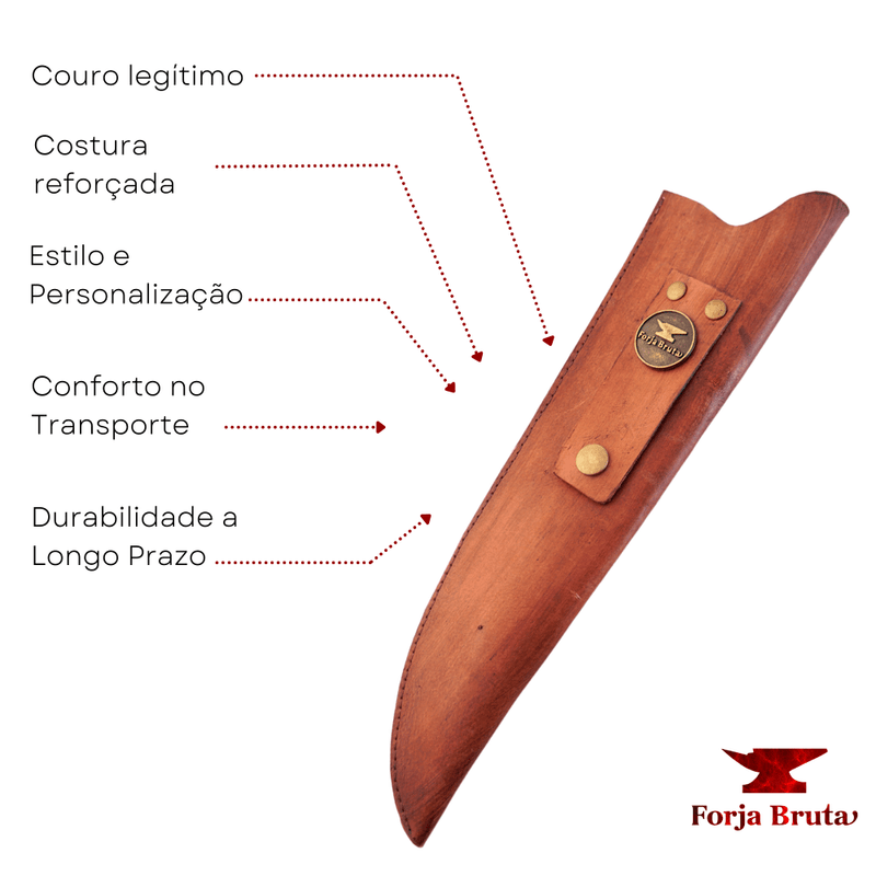 Faca Artesanal 10", Modelo Folha Escorpião, Aço Inox - Forja Bruta