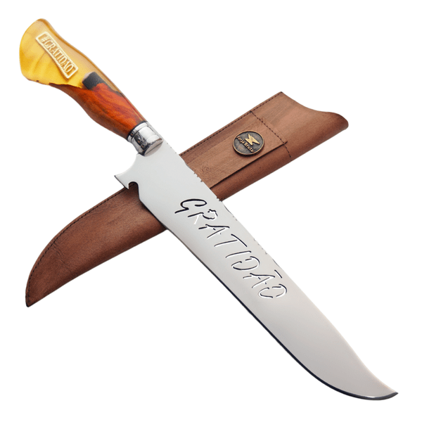 Faca Artesanal 10", Modelo Gratidão, Aço Inox - Forja Bruta
