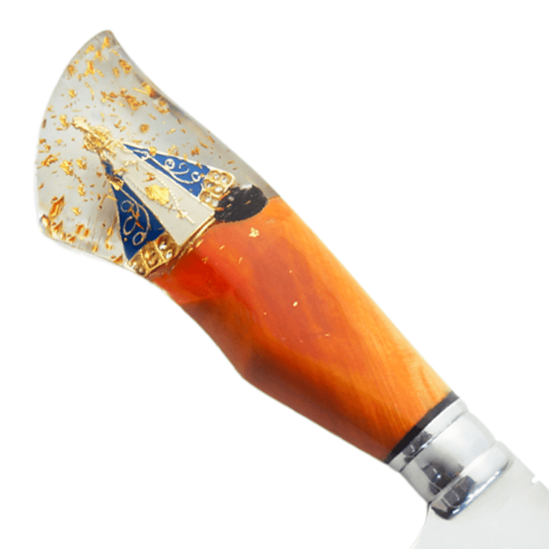 Faca Artesanal 10", Modelo Nossa Senhora Gold - Lâmina Larga - Aço Inox - Forja Bruta