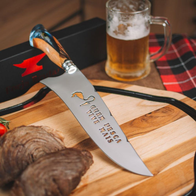 Faca Artesanal 10", Modelo Quem Pesca Vive Mais, Aço Inox - Forja Bruta