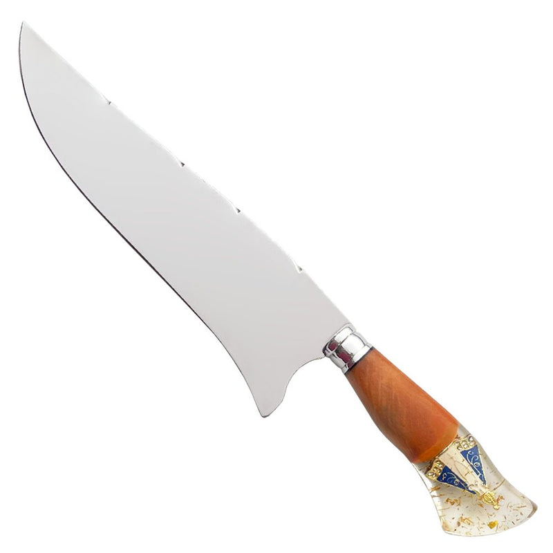 Faca Artesanal 10 Polegadas Nossa Senhora - Aço Inox Premium com Bainha em Couro - Forja Bruta