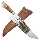 Faca Artesanal 10 Polegadas Nossa Senhora - Aço Inox Premium com Bainha em Couro - Forja Bruta