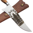 Faca Artesanal 10 Polegadas Nossa Senhora - Aço Inox Premium com Bainha em Couro - Forja Bruta