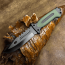 Faca Tática cabo verde musgo com quebra gelo + Bainha com bússola, pederneira e apito - Forja Bruta