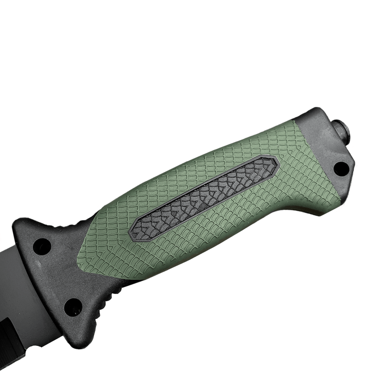 Faca Tática cabo verde musgo com quebra gelo + Bainha com bússola, pederneira e apito - Forja Bruta