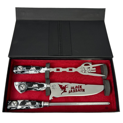 Kit Churrasco Faca, Garfo e Chaira 8" Black Sabbath - Cabo Resina Personalizado | Doma Crioula Cutelaria Artesanal