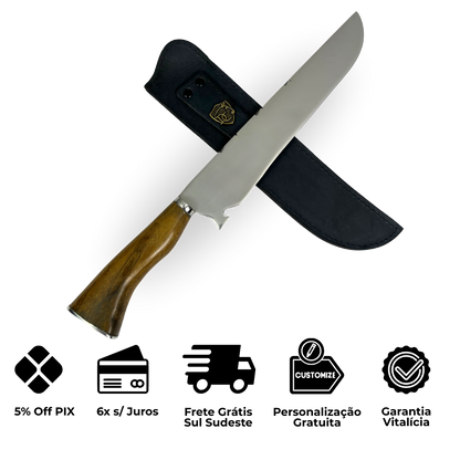 Faca de Churrasco Slim Lisa 10" - Cabo de Madeira - Personalização Laser Grátis | Doma Crioula Cutelaria Artesanal