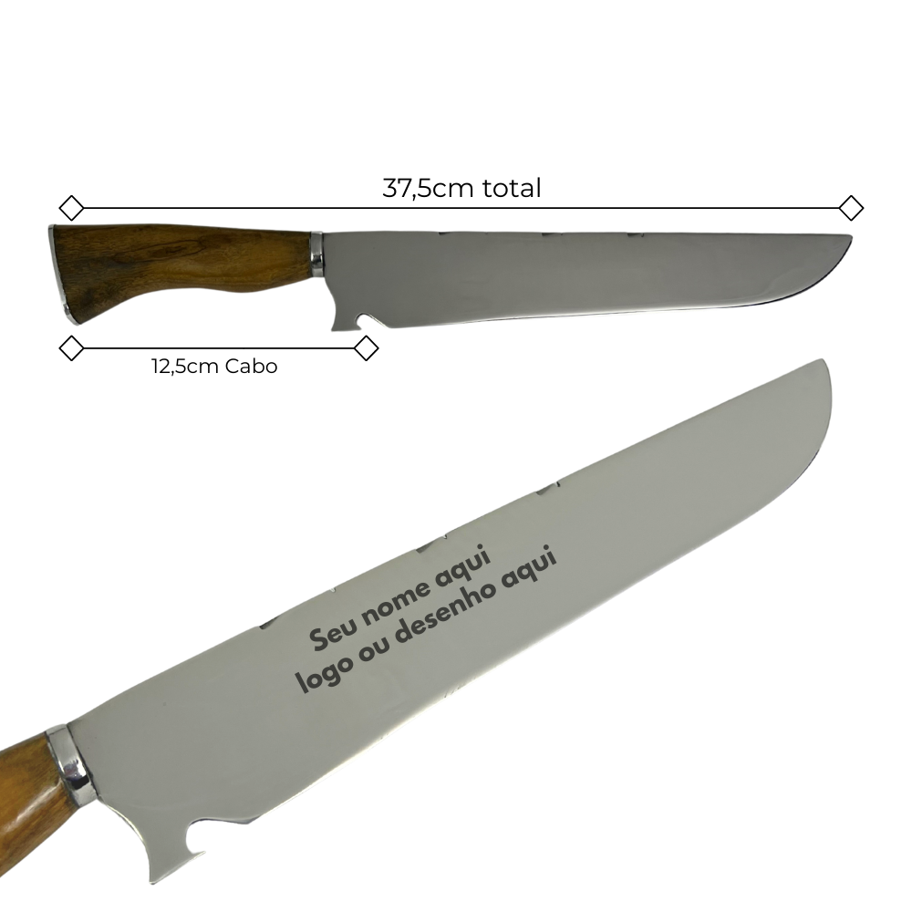 Faca de Churrasco Slim Lisa 10" - Cabo de Madeira - Personalização Laser Grátis | Doma Crioula Cutelaria Artesanal