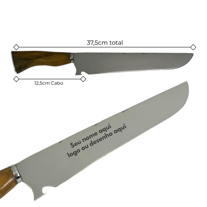 Faca de Churrasco Slim Lisa 10" - Cabo de Madeira - Personalização Laser Grátis | Doma Crioula Cutelaria Artesanal