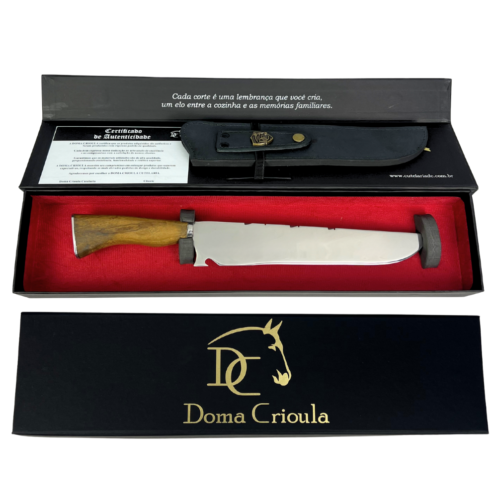 Faca de Churrasco Slim Lisa 10" - Cabo de Madeira - Personalização Laser Grátis | Doma Crioula Cutelaria Artesanal