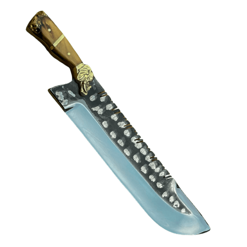 Forjada martelada cabeça de elefante cabo madeira com dourado - 18 Polegadas - Forja Bruta