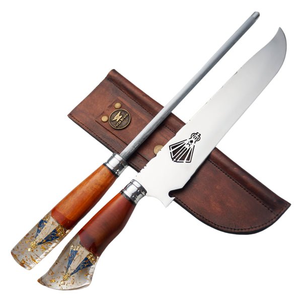 Kit Churrasco - Faca e Chaira Cabo Nossa Senhora - Forja Bruta