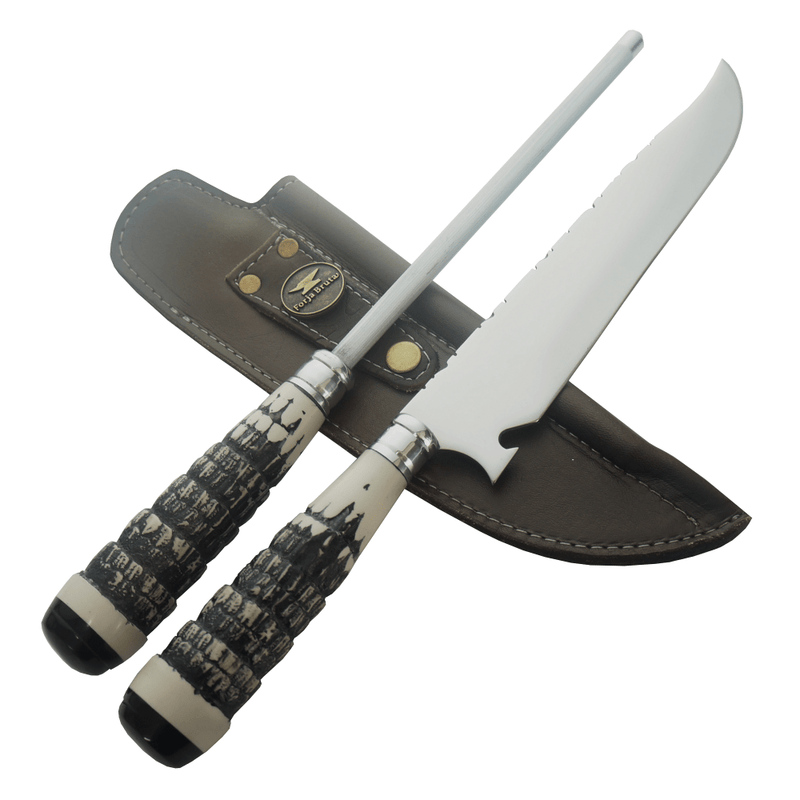 Kit Churrasco, Faca e Chaira Rabo De Tatu - Forja Bruta