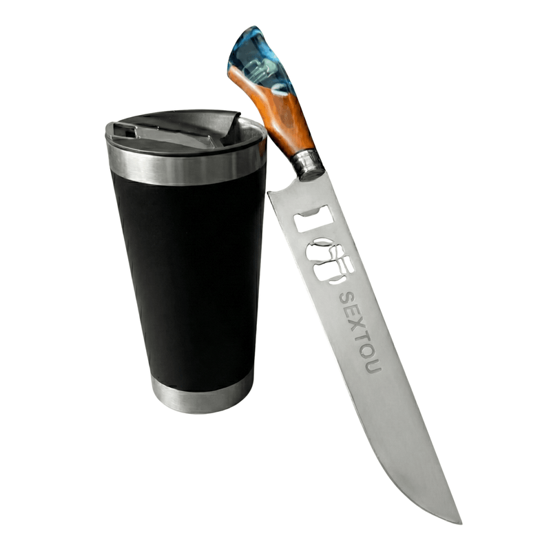Kit Churrasco Premium – Faca 10" Vazado + Copo Térmico - Forja Bruta