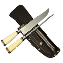 Kit Faca e Chaira Artesanal para Cozinha e Churrasco – Madeira Rádica de Embuia + Resina e Latão - Forja Bruta