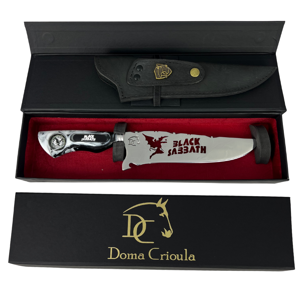 Faca Black Sabbath 8 Polegadas | Lâmina Vazada - Cabo Resina Personalizado | Doma Crioula Cutelaria Artesanal