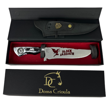 Faca Black Sabbath 8 Polegadas | Lâmina Vazada - Cabo Resina Personalizado | Doma Crioula Cutelaria Artesanal