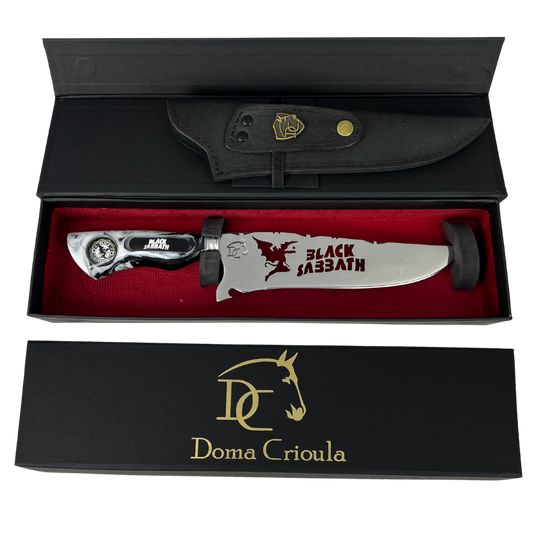 Faca Black Sabbath 8 Polegadas | Lâmina Vazada - Cabo Resina Personalizado | Doma Crioula Cutelaria Artesanal
